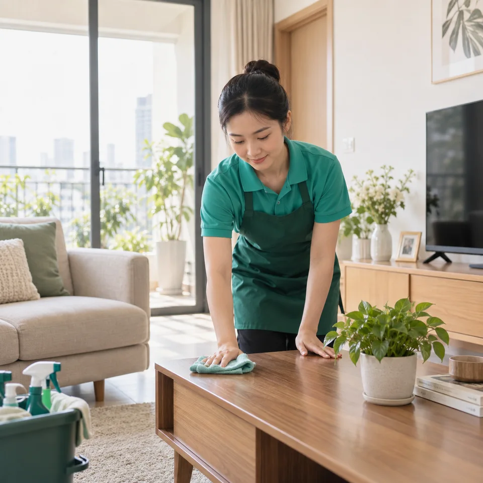 Người thực hiện dịch vụ chăm chút căn nhà, ảnh minh họa vệ sinh theo giờ